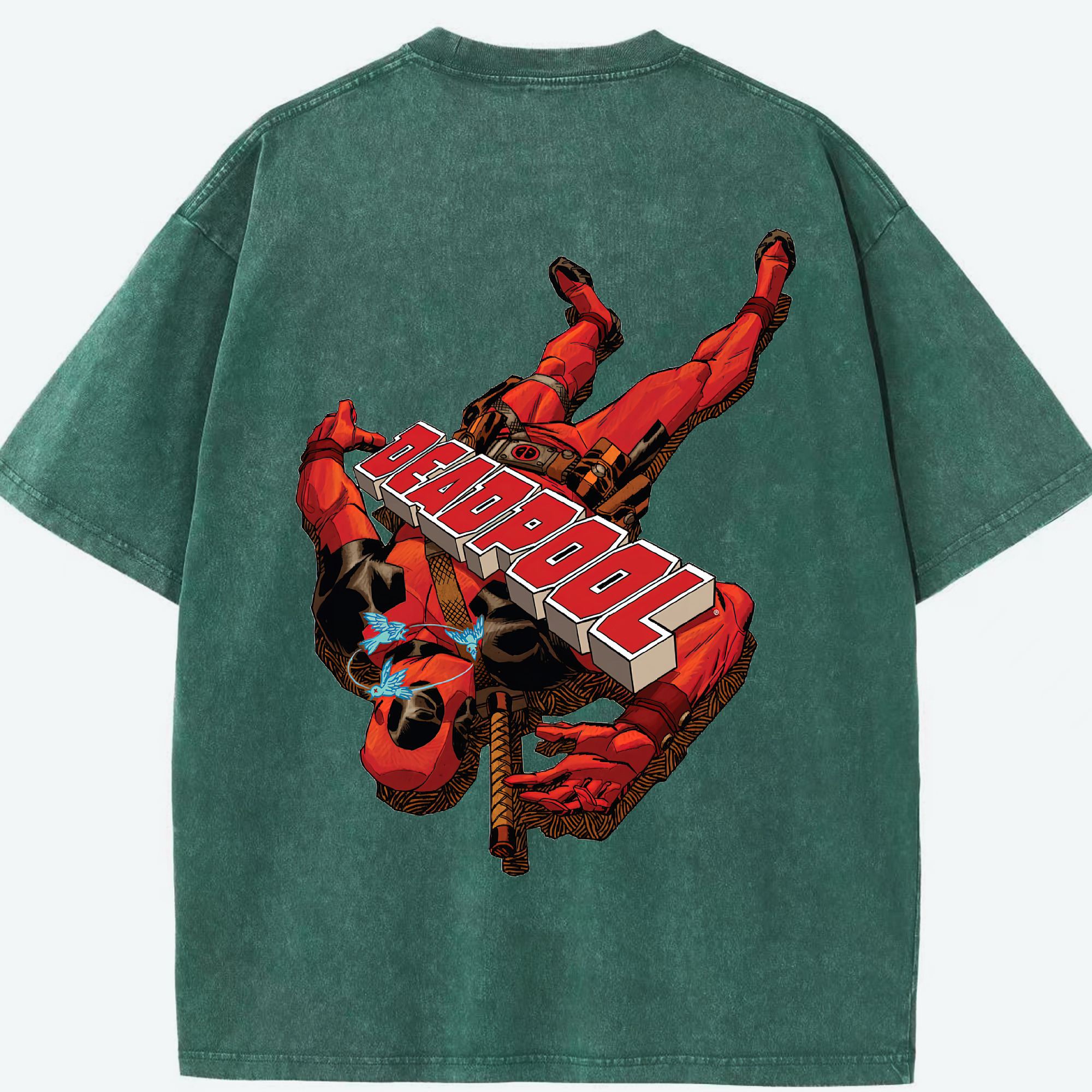 （画像用） Deadpool デッドプール 綿100% ヴィンテージ風 半袖Tシャツ（背面プリント）